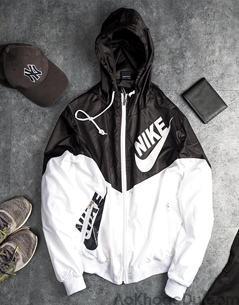 Áo Khoác Nike Vải Dù đen & trắng